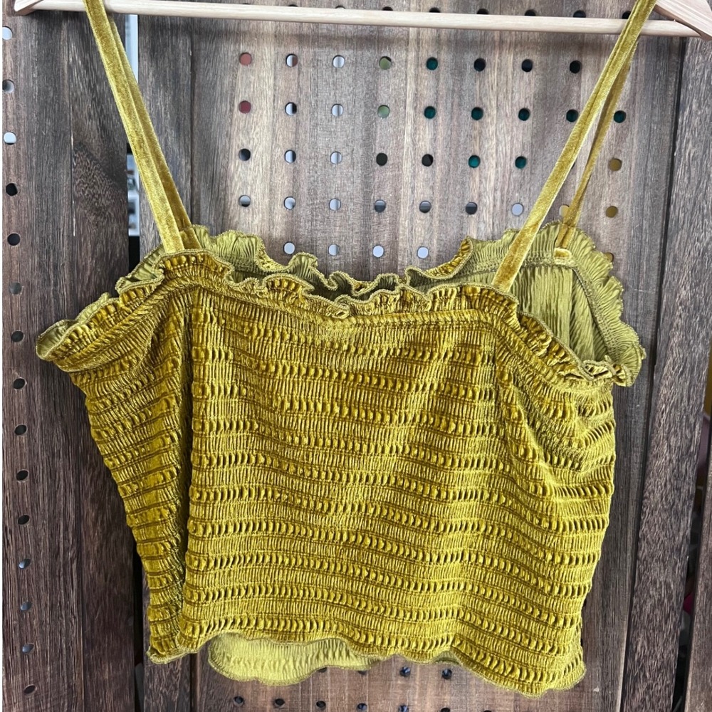 Wild Fable Golden Chartreuse Velvet Stretch Cropped Tank Top Size Large retro - Picture 3 of 9